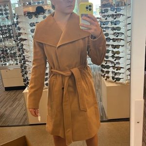 Michael Kors wool coat belted wrap solid camel coat